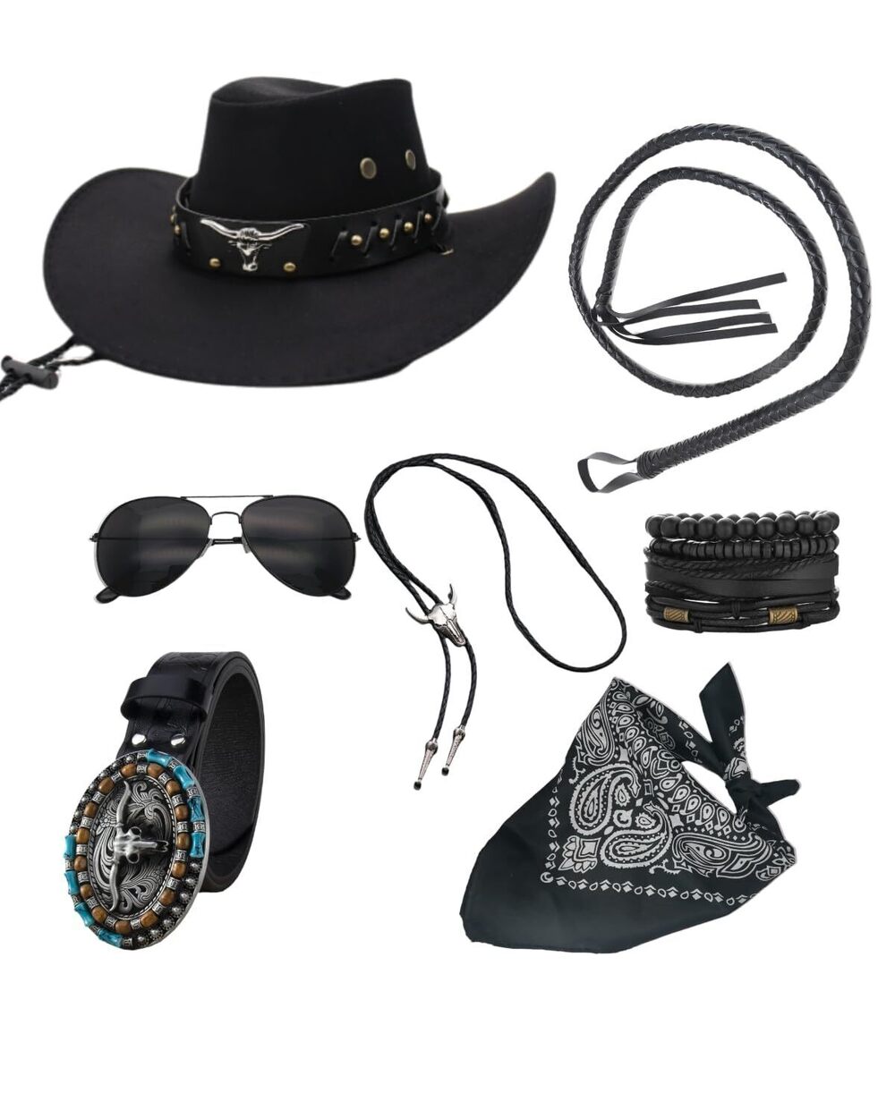 3701 Western Cowboy Costume Outfit Cowboy Hat Belt Accessories